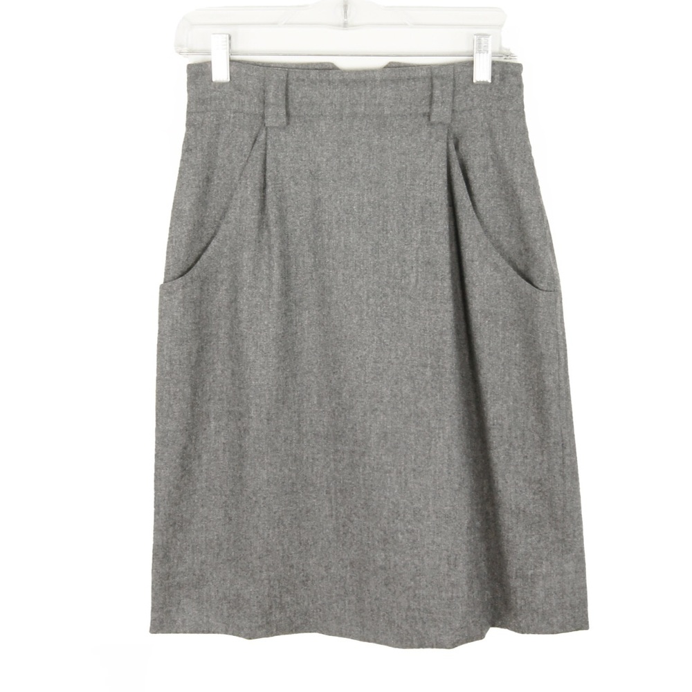 Vintage Jil Sander + High Waisted Grey Wool Midi Skirt